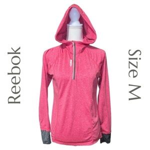 Reebok - Pink and Grey - Hooded Sweatshirt - Hoodie - Thumb Holes - Size Medium